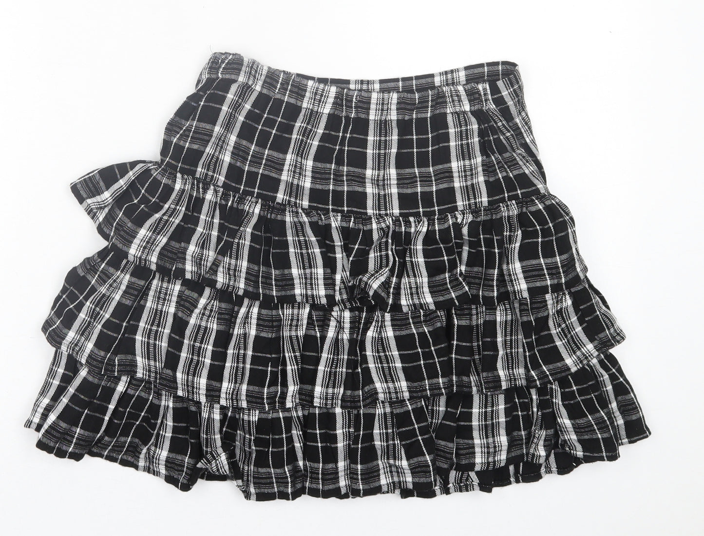F7F Girls Black Plaid Viscose A-Line Skirt Size 10-11 Years  Regular Pull On