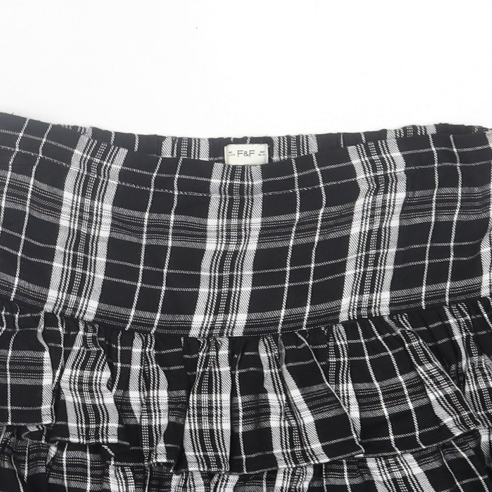 F7F Girls Black Plaid Viscose A-Line Skirt Size 10-11 Years  Regular Pull On