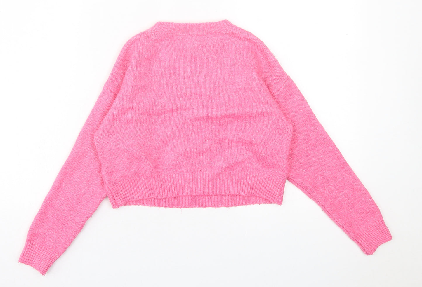 Matalan Girls Pink Crew Neck  Acrylic Pullover Jumper Size 10 Years  Pullover - Christmas