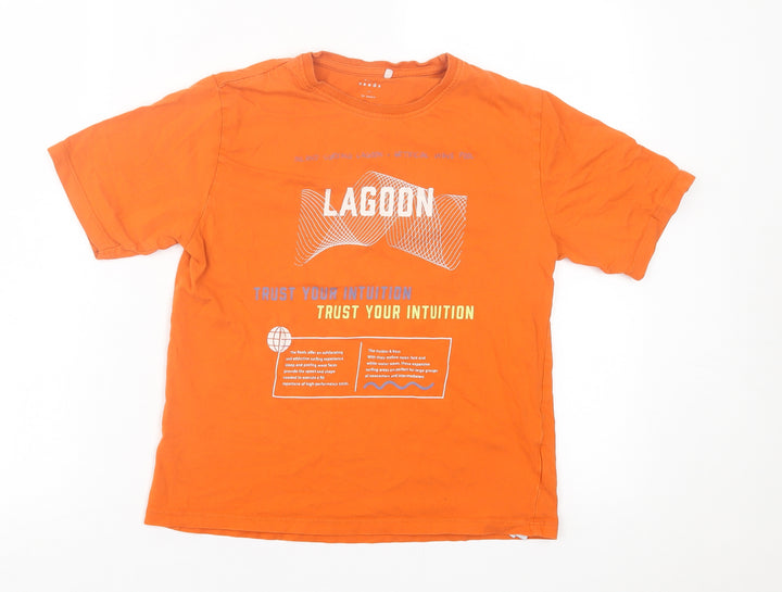 name it Boys Orange Cotton Basic T-Shirt Size 11-12 Years Crew Neck Pullover