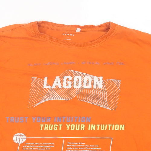 name it Boys Orange  Cotton Basic T-Shirt Size 11-12 Years Crew Neck Pullover