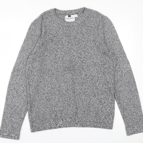 Topman Mens Grey Crew Neck  Acrylic Pullover Jumper Size S