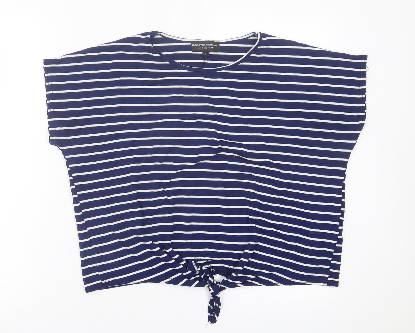 Dorothy Perkins Womens Blue Striped Viscose Cropped T-Shirt Size M Crew Neck