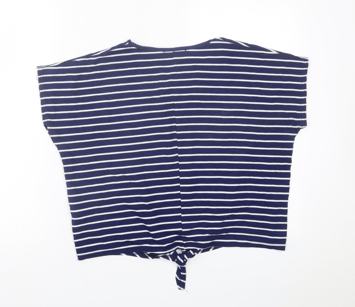 Dorothy Perkins Womens Blue Striped Viscose Cropped T-Shirt Size M Crew Neck