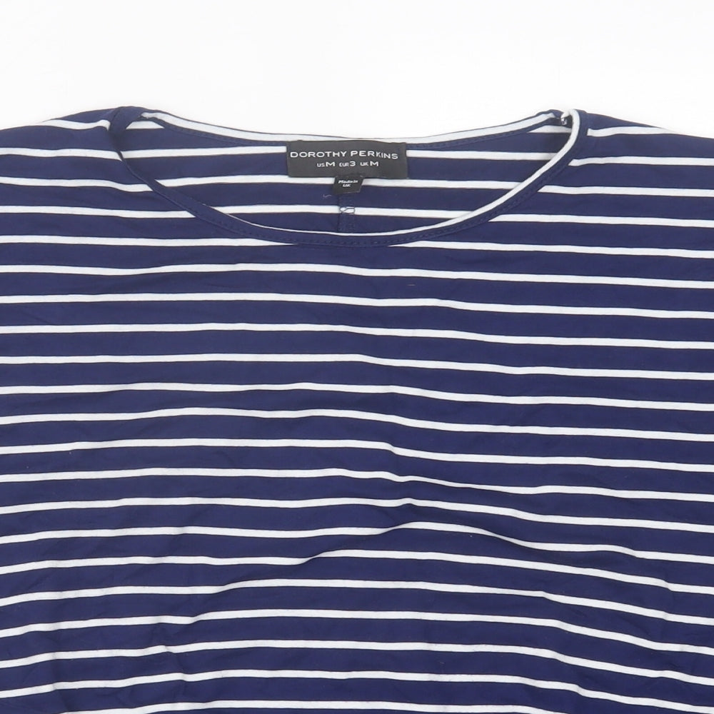 Dorothy Perkins Womens Blue Striped Viscose Cropped T-Shirt Size M Crew Neck