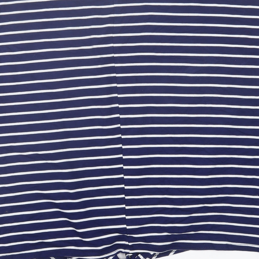 Dorothy Perkins Womens Blue Striped Viscose Cropped T-Shirt Size M Crew Neck