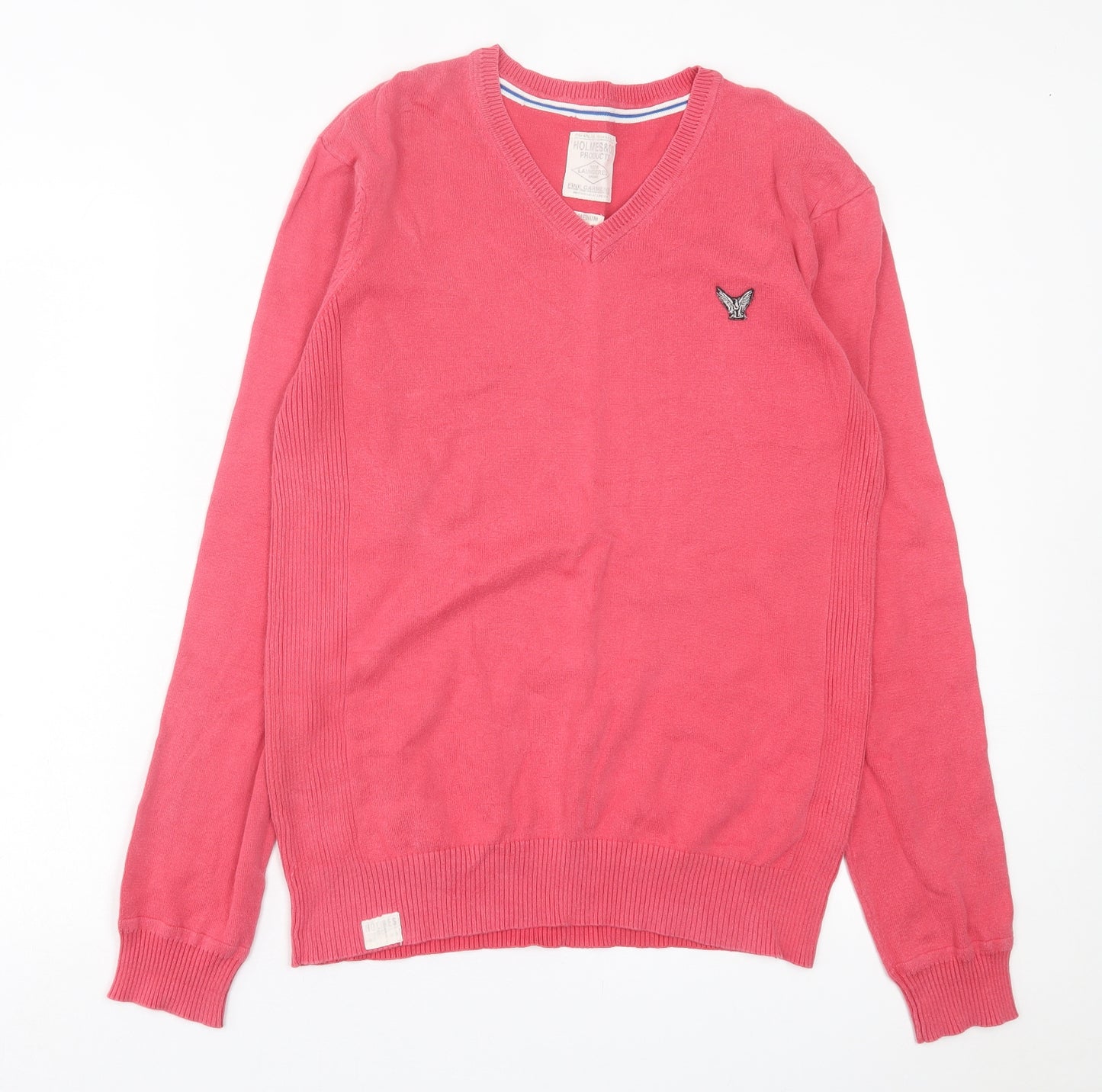 Holmes & Co Mens Pink V-Neck  Cotton Pullover Jumper Size M