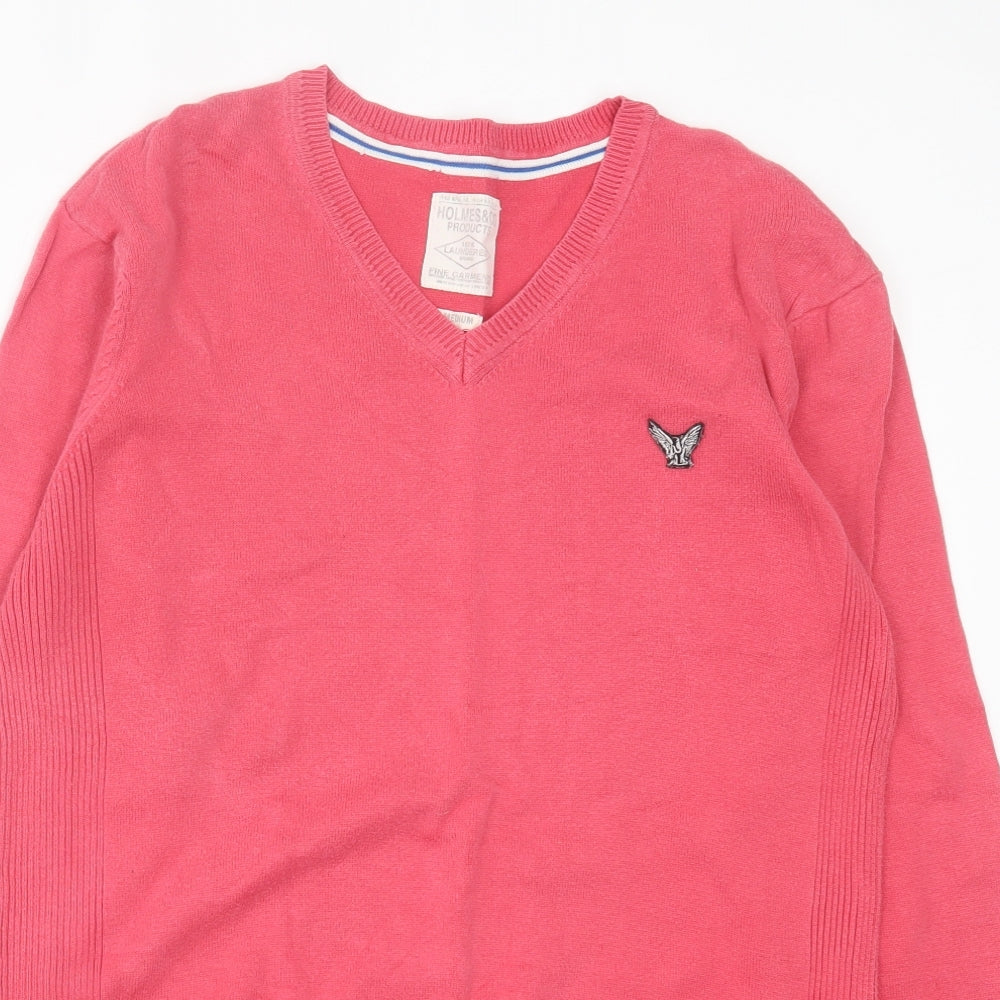 Holmes & Co Mens Pink V-Neck  Cotton Pullover Jumper Size M