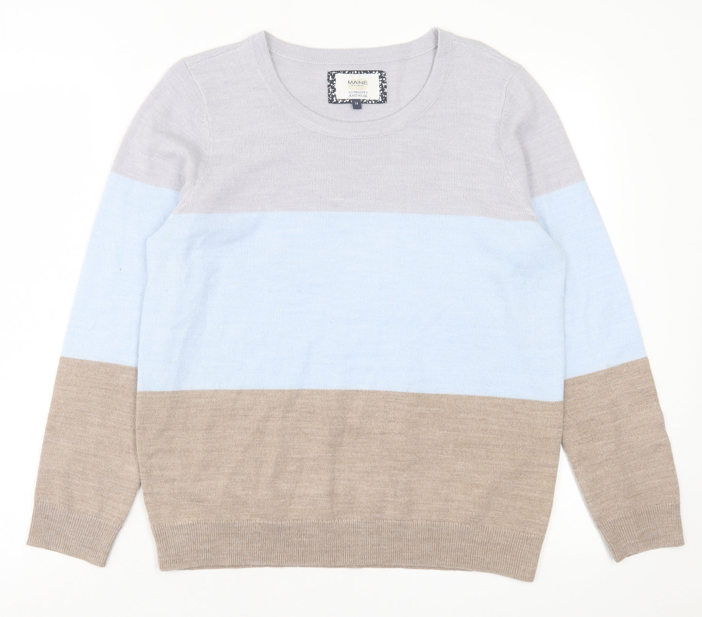 Maine Womens Multicoloured Crew Neck Striped Acrylic Pullover Jumper Size 14
