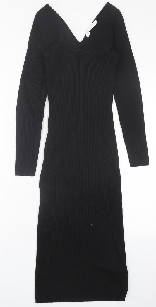 Primark Womens Black  Viscose Jumper Dress  Size XS  V-Neck Pullover