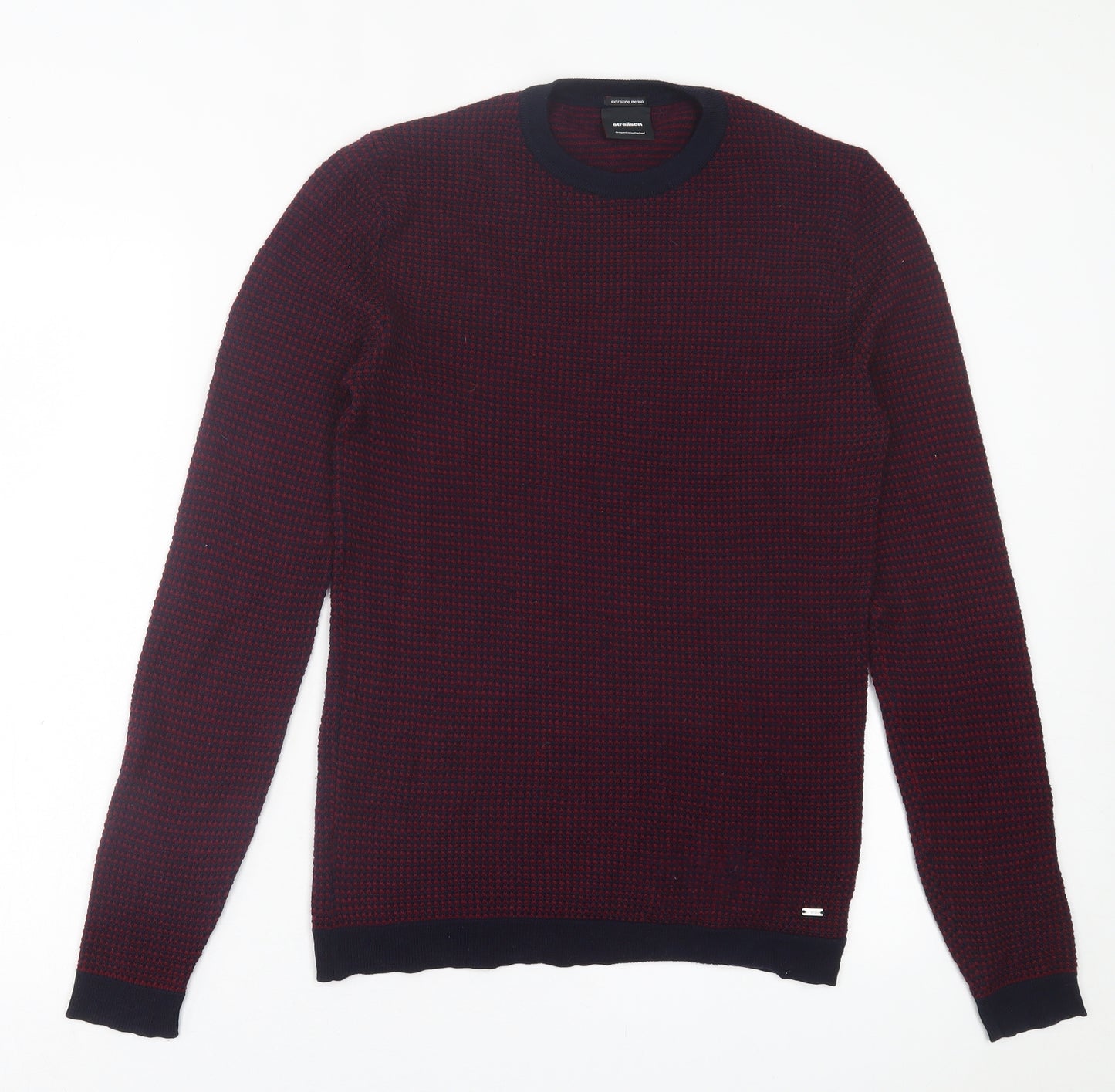 Strellson Mens Purple Crew Neck Houndstooth Wool Pullover Jumper Size S