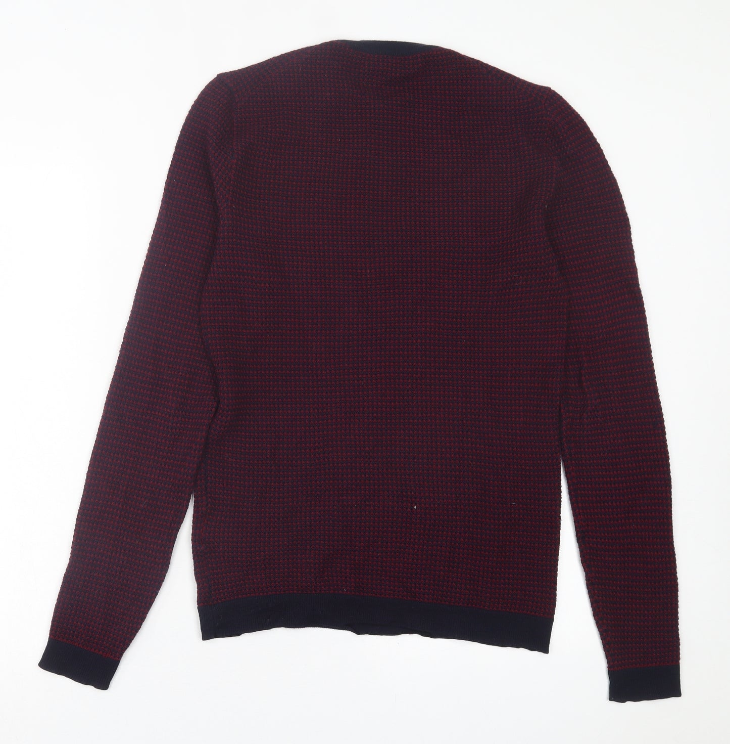 Strellson Mens Purple Crew Neck Houndstooth Wool Pullover Jumper Size S
