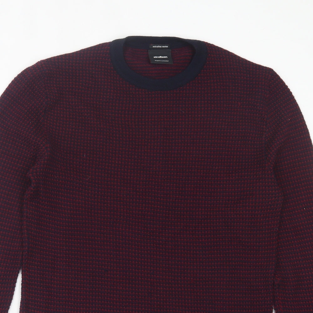 Strellson Mens Purple Crew Neck Houndstooth Wool Pullover Jumper Size S