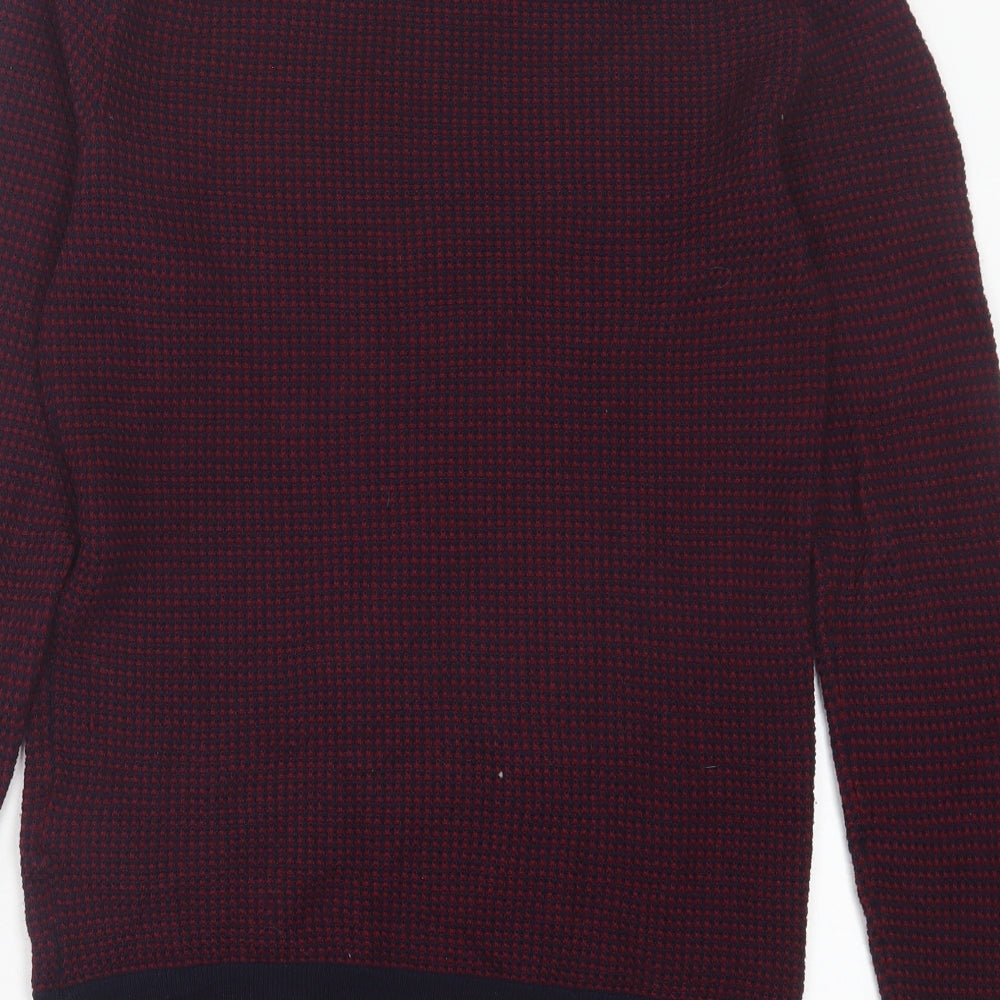 Strellson Mens Purple Crew Neck Houndstooth Wool Pullover Jumper Size S