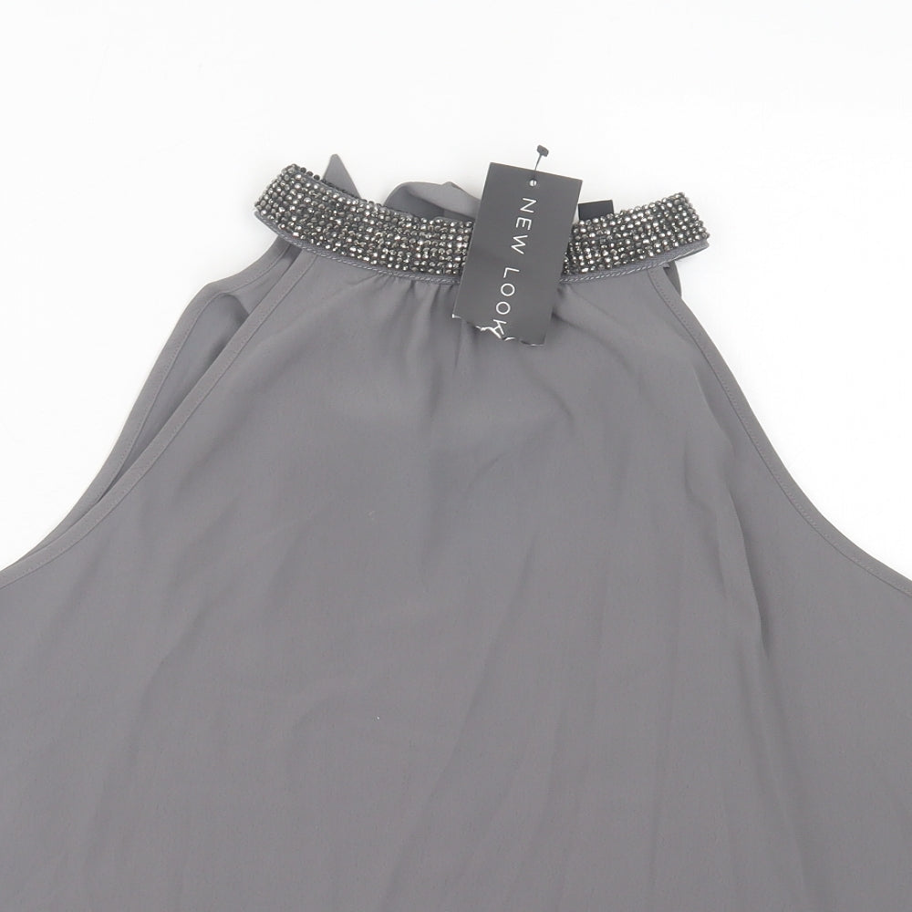 New Look Womens Grey  Polyester Basic Tank Size 12 Halter
