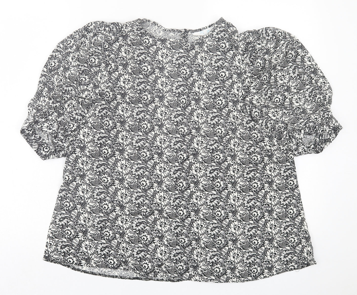 Primark Womens Black Geometric Viscose Basic T-Shirt Size 12 Crew Neck