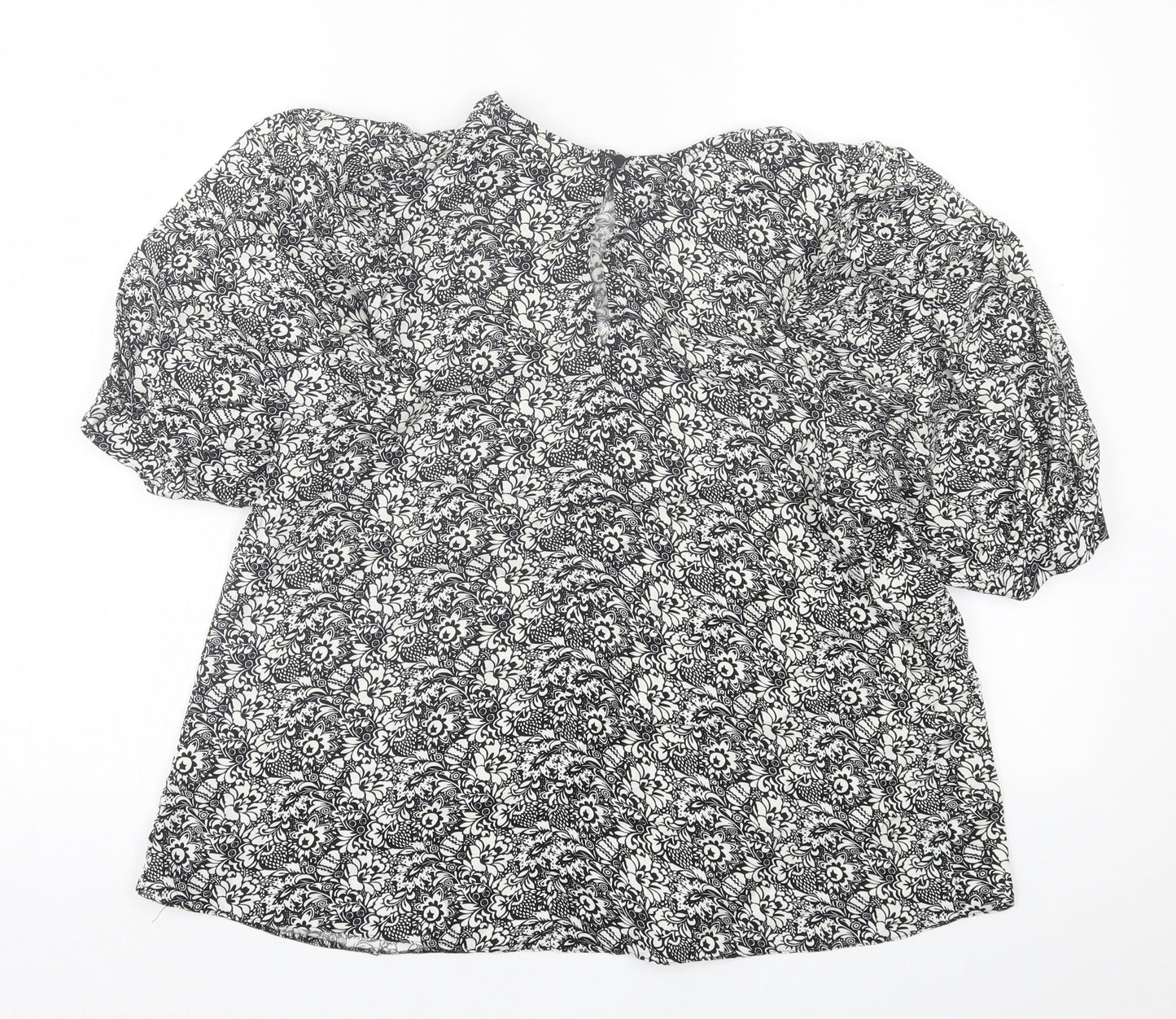 Primark Womens Black Geometric Viscose Basic T-Shirt Size 12 Crew Neck