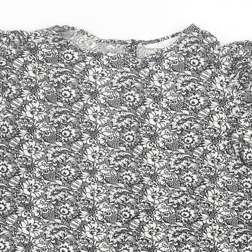 Primark Womens Black Geometric Viscose Basic T-Shirt Size 12 Crew Neck