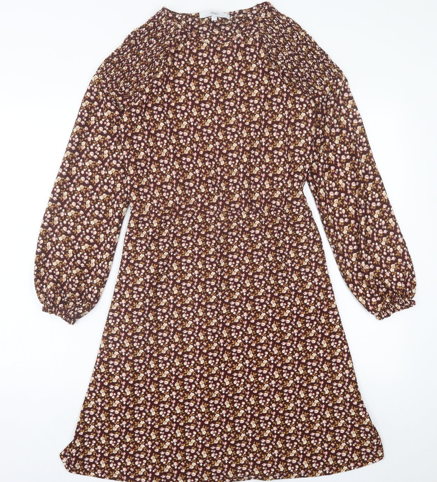 NEXT Womens Brown Floral Polyester Fit & Flare  Size 8  Crew Neck Pullover