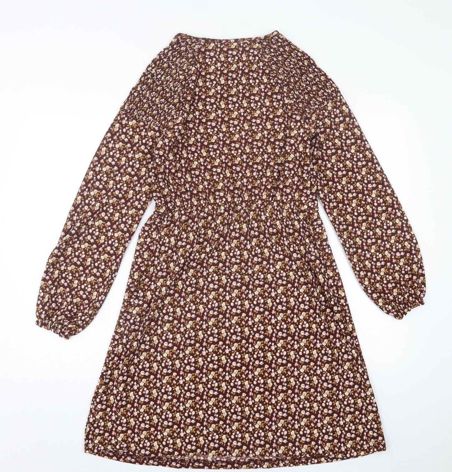 NEXT Womens Brown Floral Polyester Fit & Flare  Size 8  Crew Neck Pullover