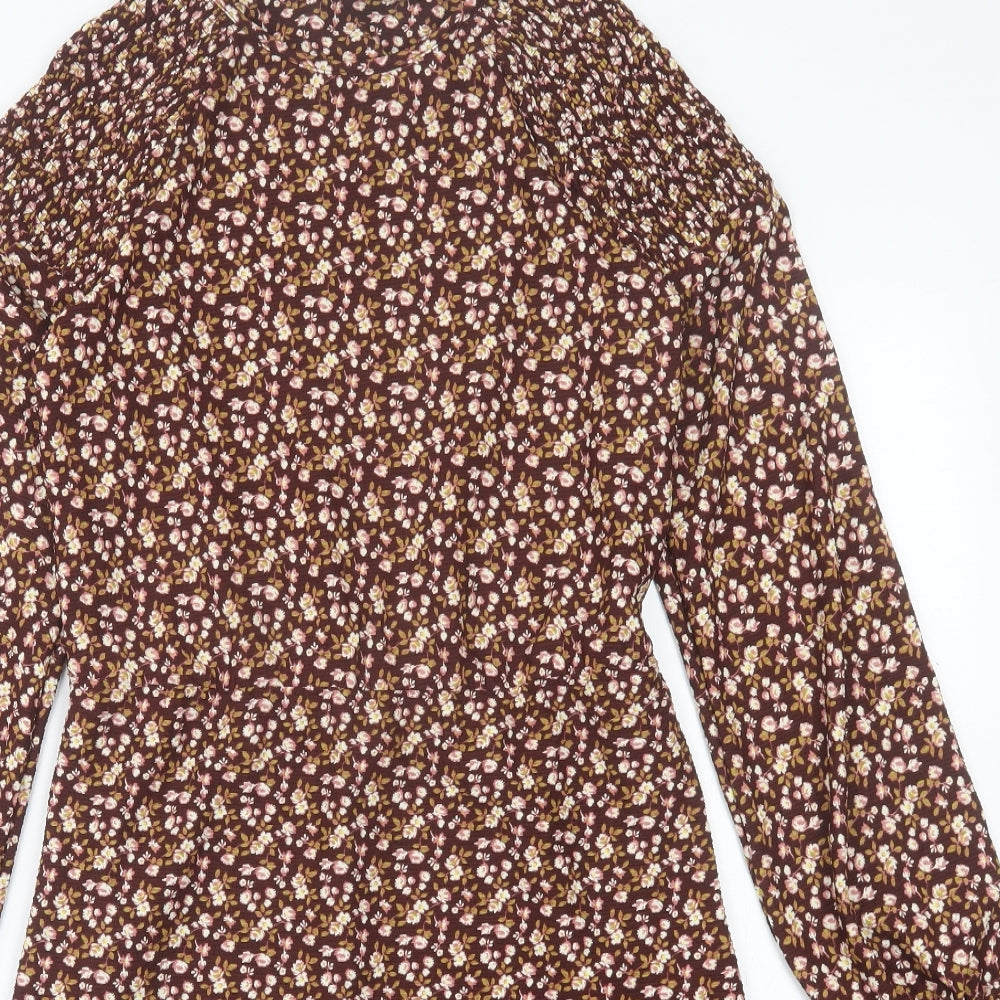 NEXT Womens Brown Floral Polyester Fit & Flare  Size 8  Crew Neck Pullover