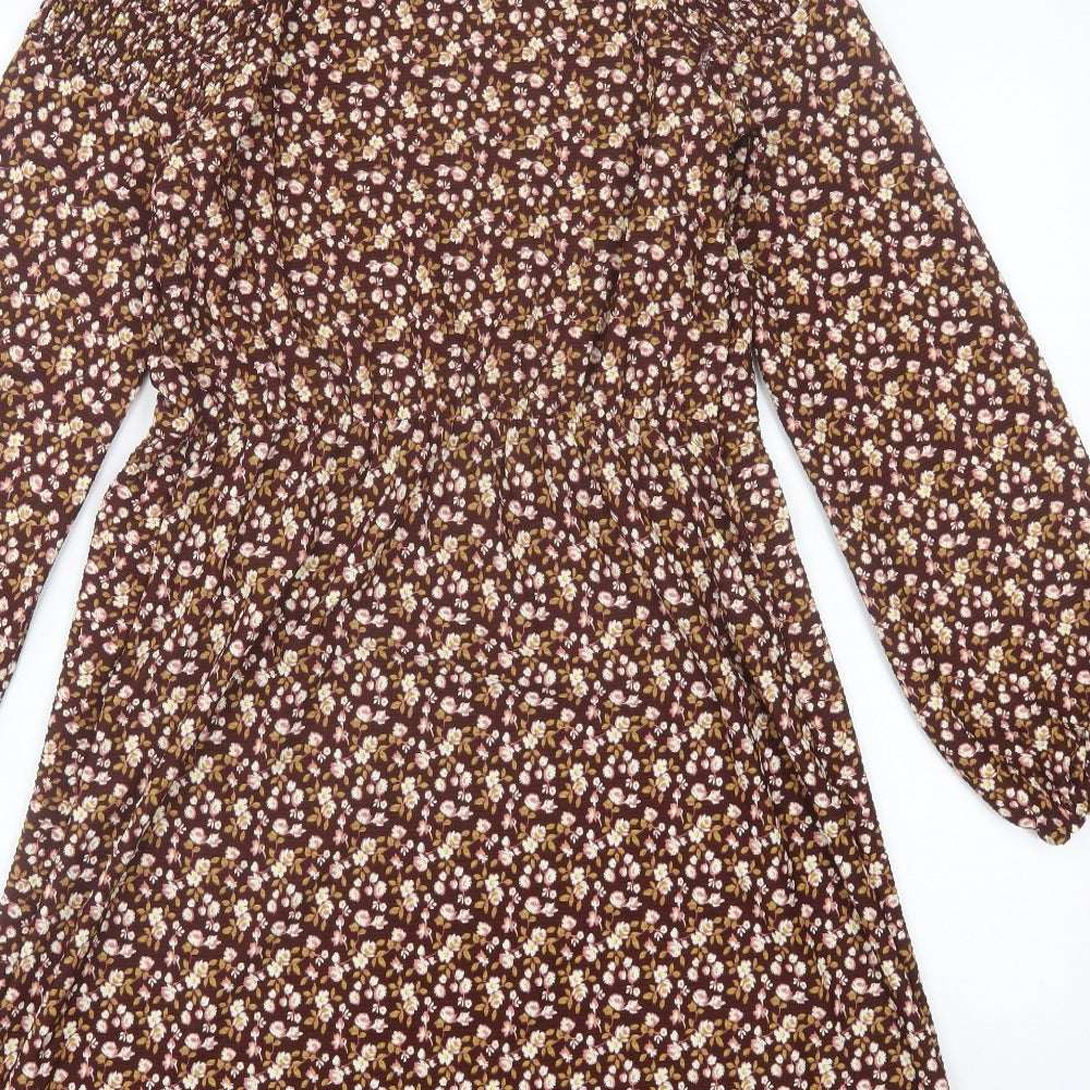 NEXT Womens Brown Floral Polyester Fit & Flare  Size 8  Crew Neck Pullover