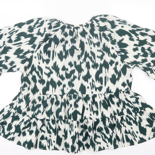 SheIn Womens Green Animal Print Polyester Basic Blouse Size XL Roll Neck