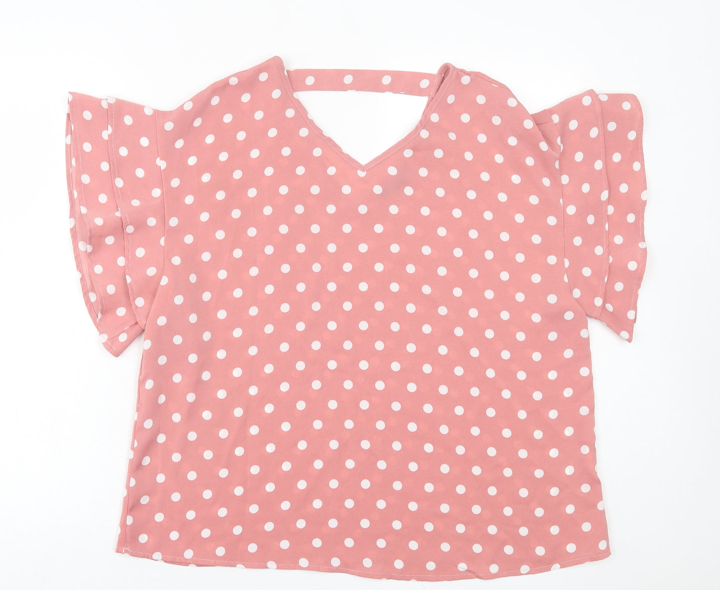 SheIn Womens Pink Polka Dot Polyester Basic T-Shirt Size XL V-Neck