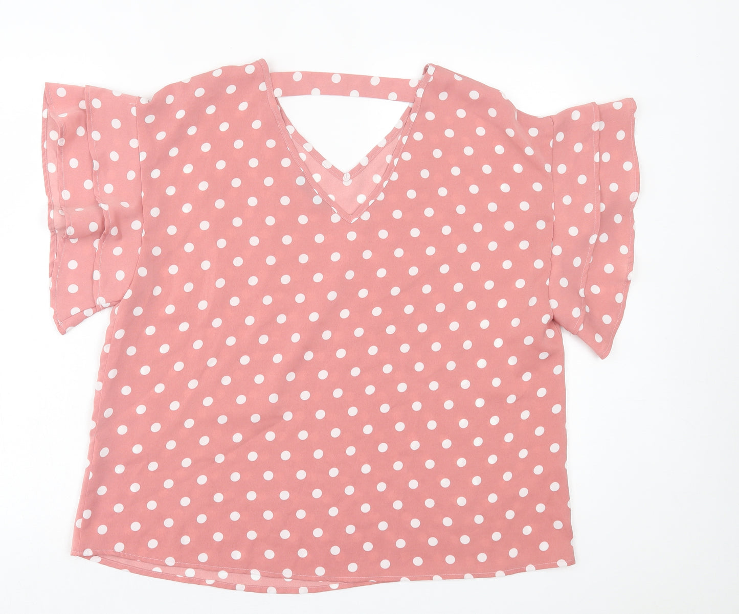 SheIn Womens Pink Polka Dot Polyester Basic T-Shirt Size XL V-Neck