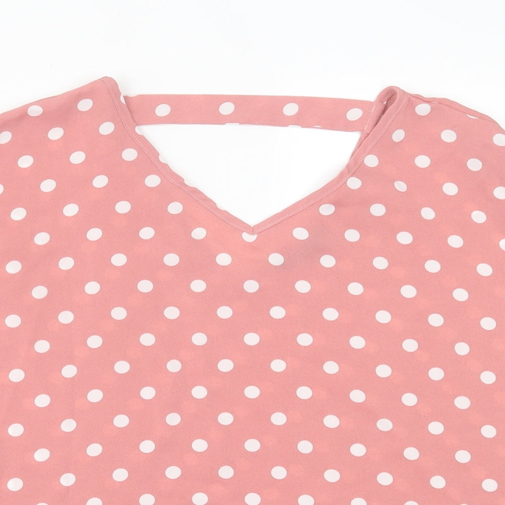 SheIn Womens Pink Polka Dot Polyester Basic T-Shirt Size XL V-Neck