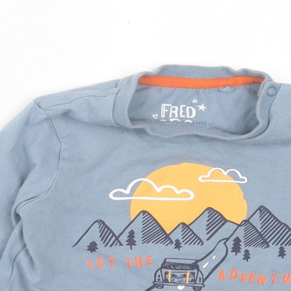 F&F Boys Blue  Cotton Basic Casual Size 18-24 Months Crew Neck Button
