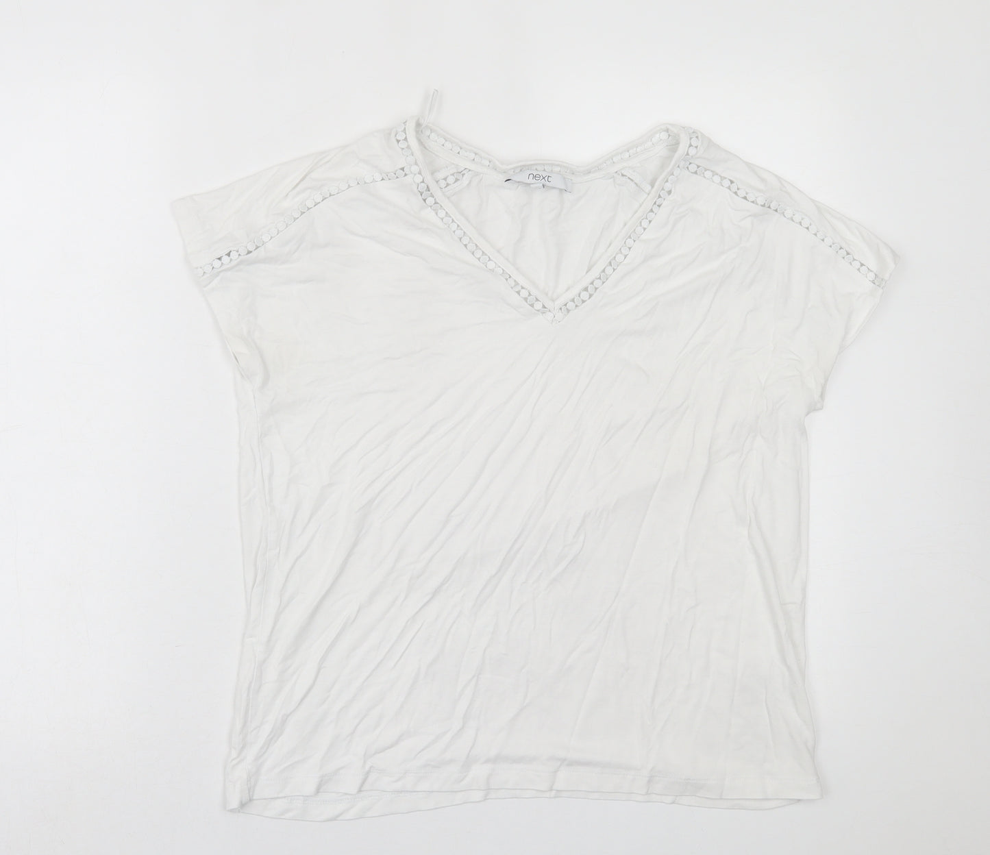 NEXT Womens White  Viscose Basic T-Shirt Size 14 V-Neck