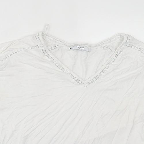 NEXT Womens White  Viscose Basic T-Shirt Size 14 V-Neck