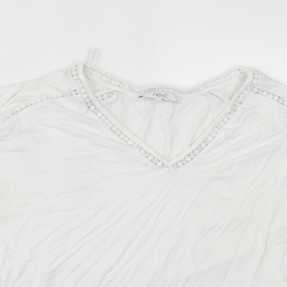 NEXT Womens White  Viscose Basic T-Shirt Size 14 V-Neck