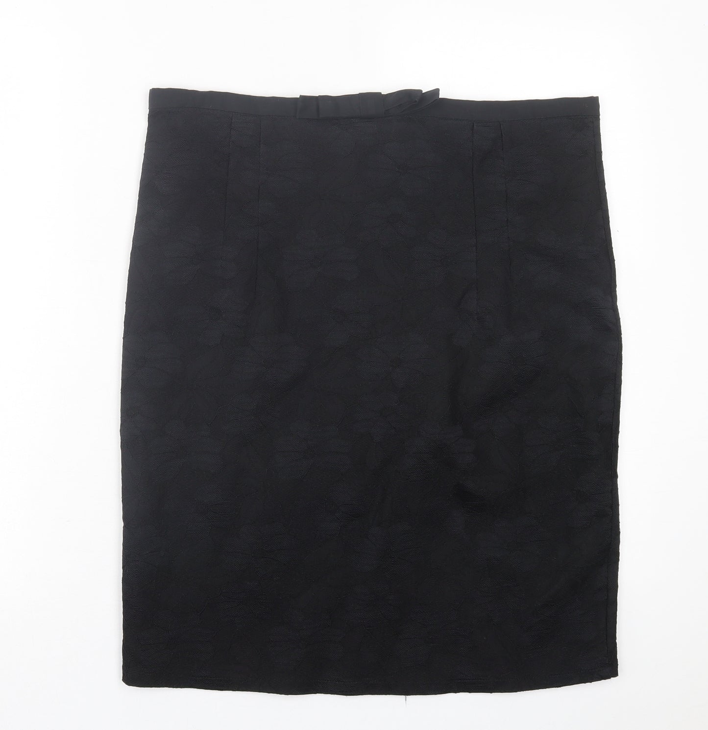 Preworn Womens Black Floral Polyester A-Line Skirt Size 14   Zip