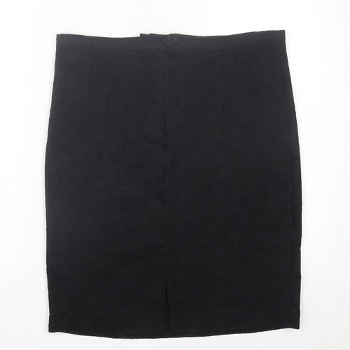 Preworn Womens Black Floral Polyester A-Line Skirt Size 14   Zip