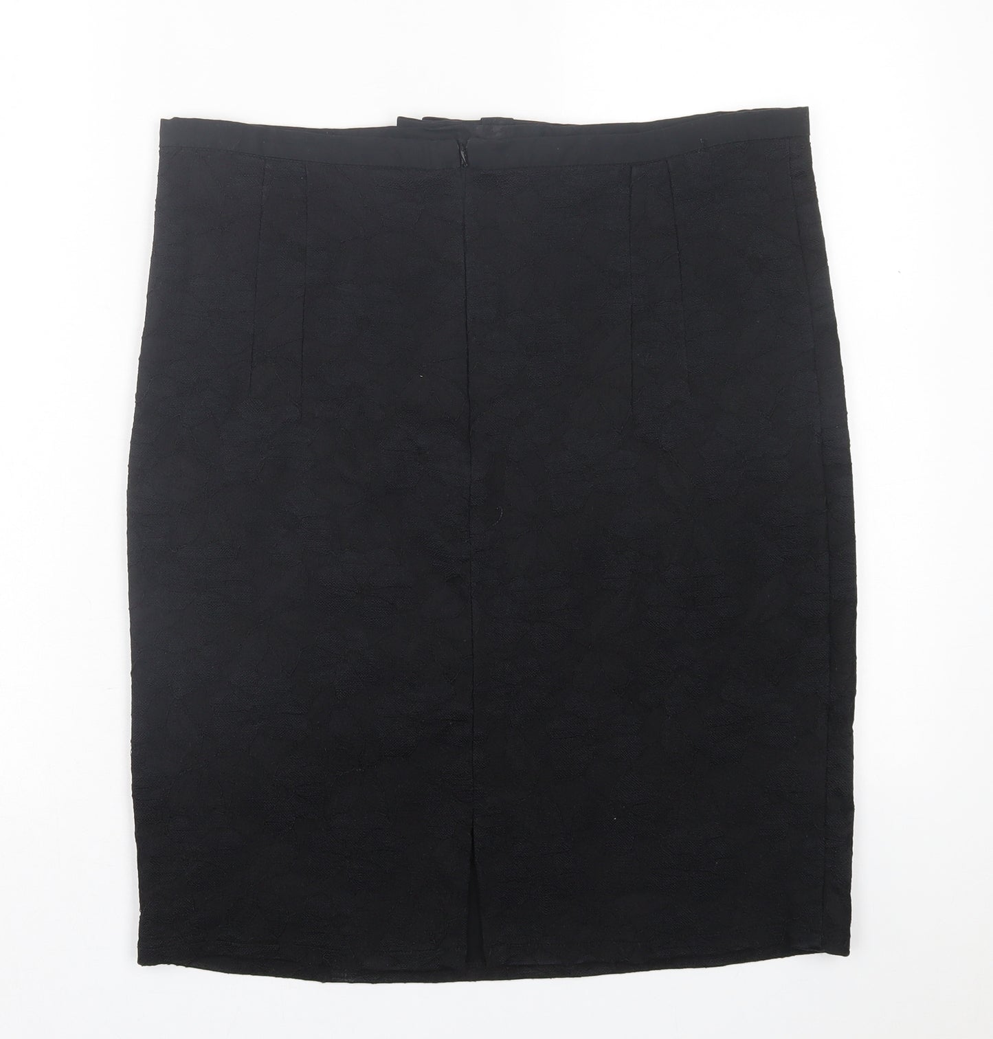 Preworn Womens Black Floral Polyester A-Line Skirt Size 14   Zip