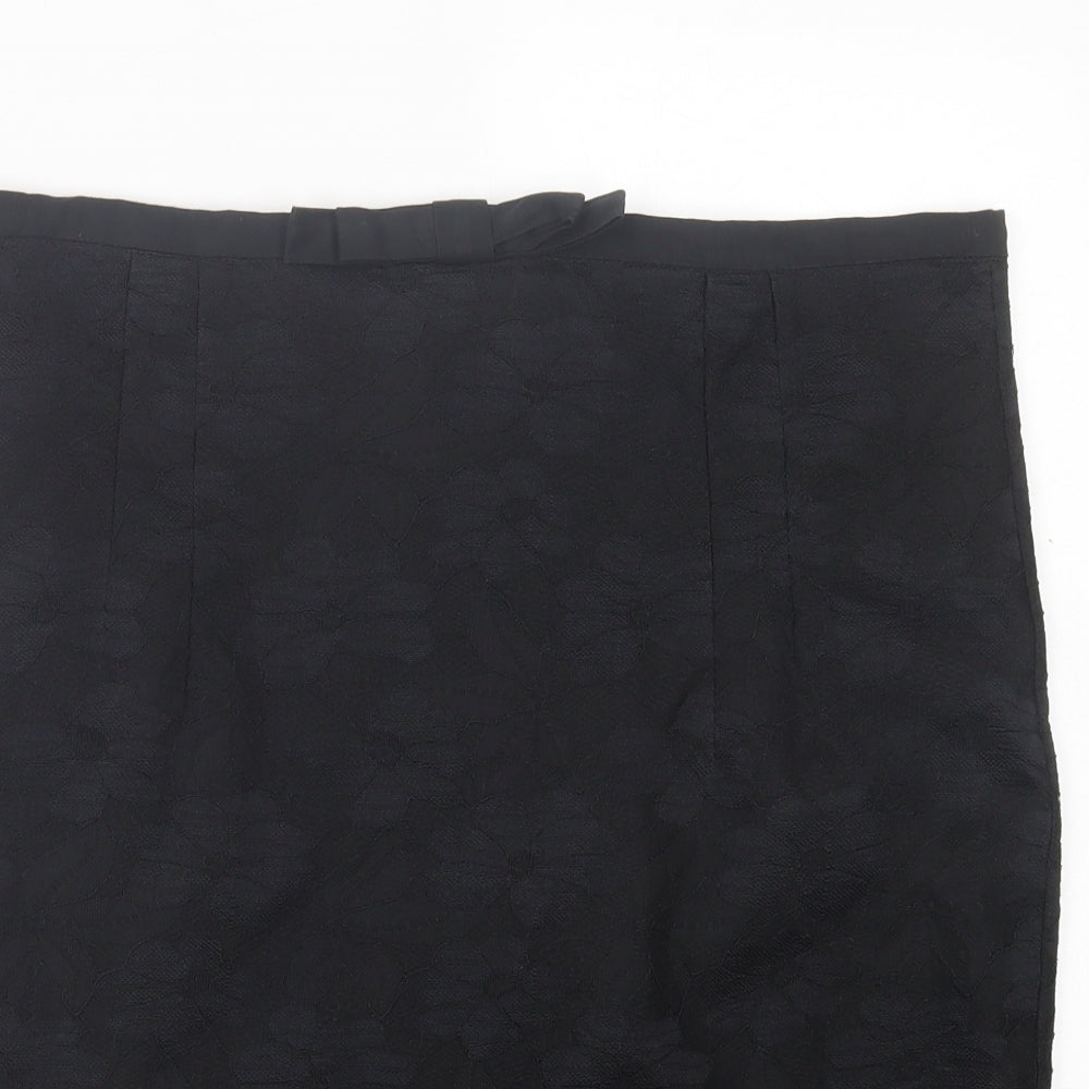 Preworn Womens Black Floral Polyester A-Line Skirt Size 14   Zip