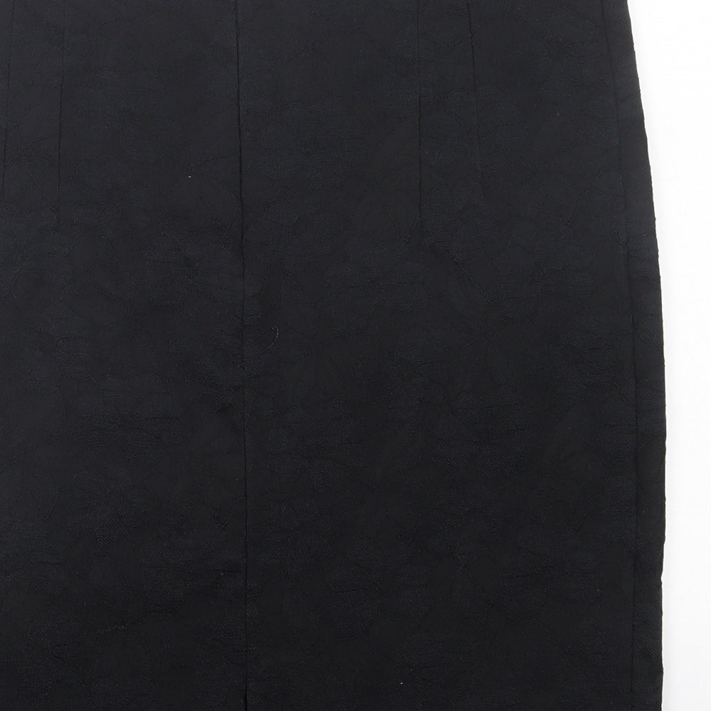 Preworn Womens Black Floral Polyester A-Line Skirt Size 14   Zip