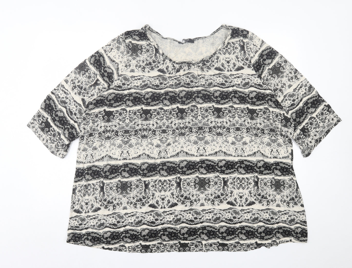 George Womens Black Geometric Viscose Basic T-Shirt Size 28 Crew Neck