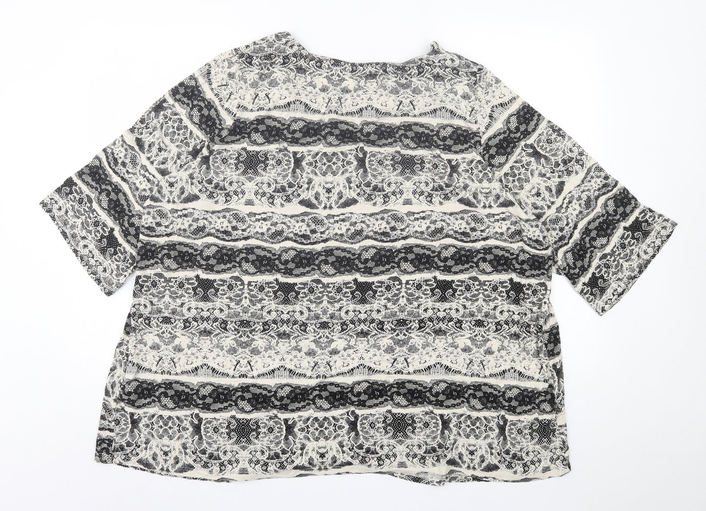 George Womens Black Geometric Viscose Basic T-Shirt Size 28 Crew Neck