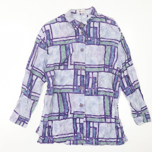 Bianca Womens Purple Geometric Polyester Basic Button-Up Size 12 Collared