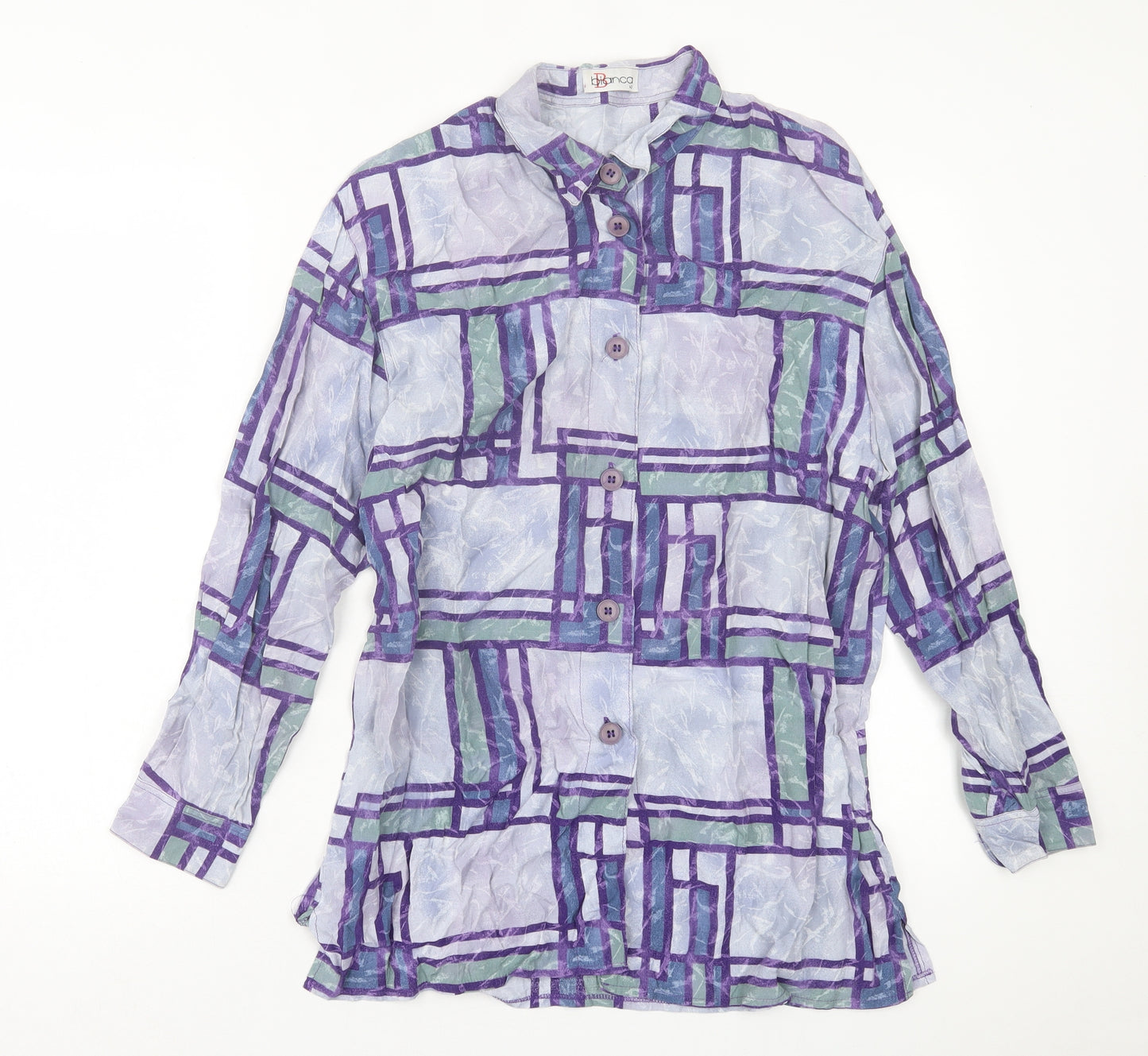 Bianca Womens Purple Geometric Polyester Basic Button-Up Size 12 Collared