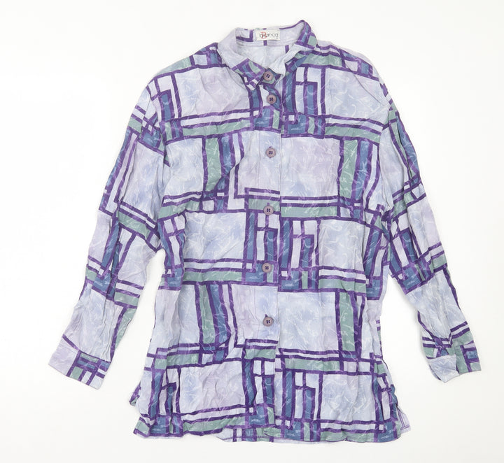 Bianca Womens Purple Geometric Polyester Basic Button-Up Size 12 Collared