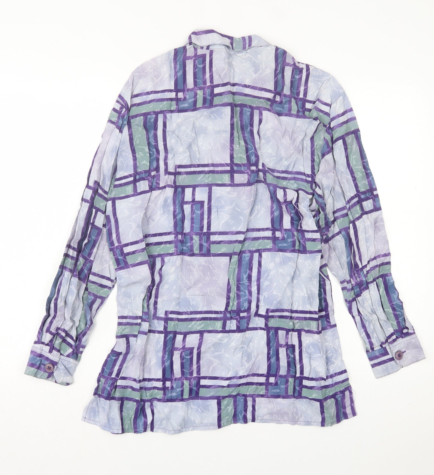 Bianca Womens Purple Geometric Polyester Basic Button-Up Size 12 Collared