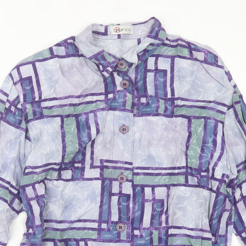 Bianca Womens Purple Geometric Polyester Basic Button-Up Size 12 Collared