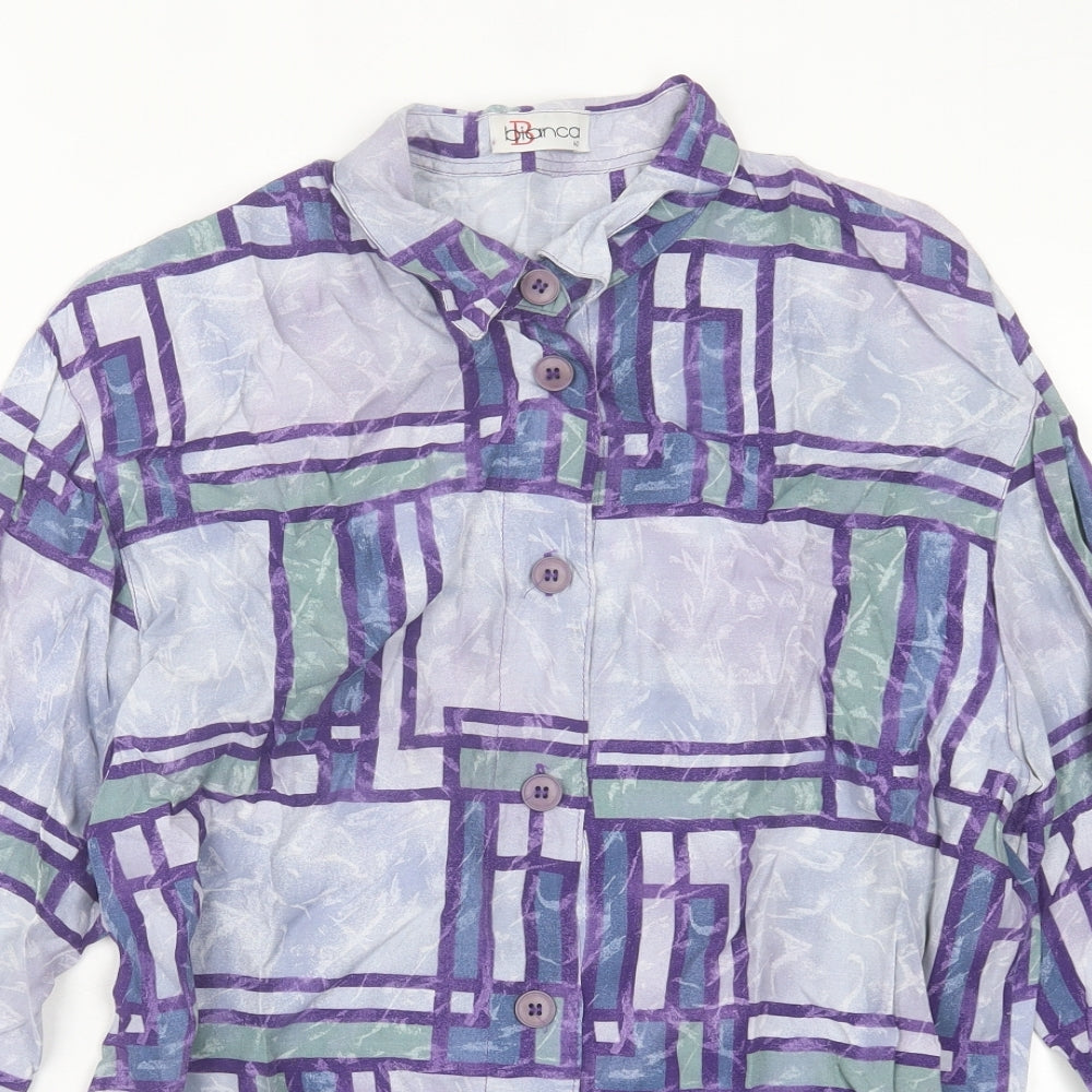 Bianca Womens Purple Geometric Polyester Basic Button-Up Size 12 Collared