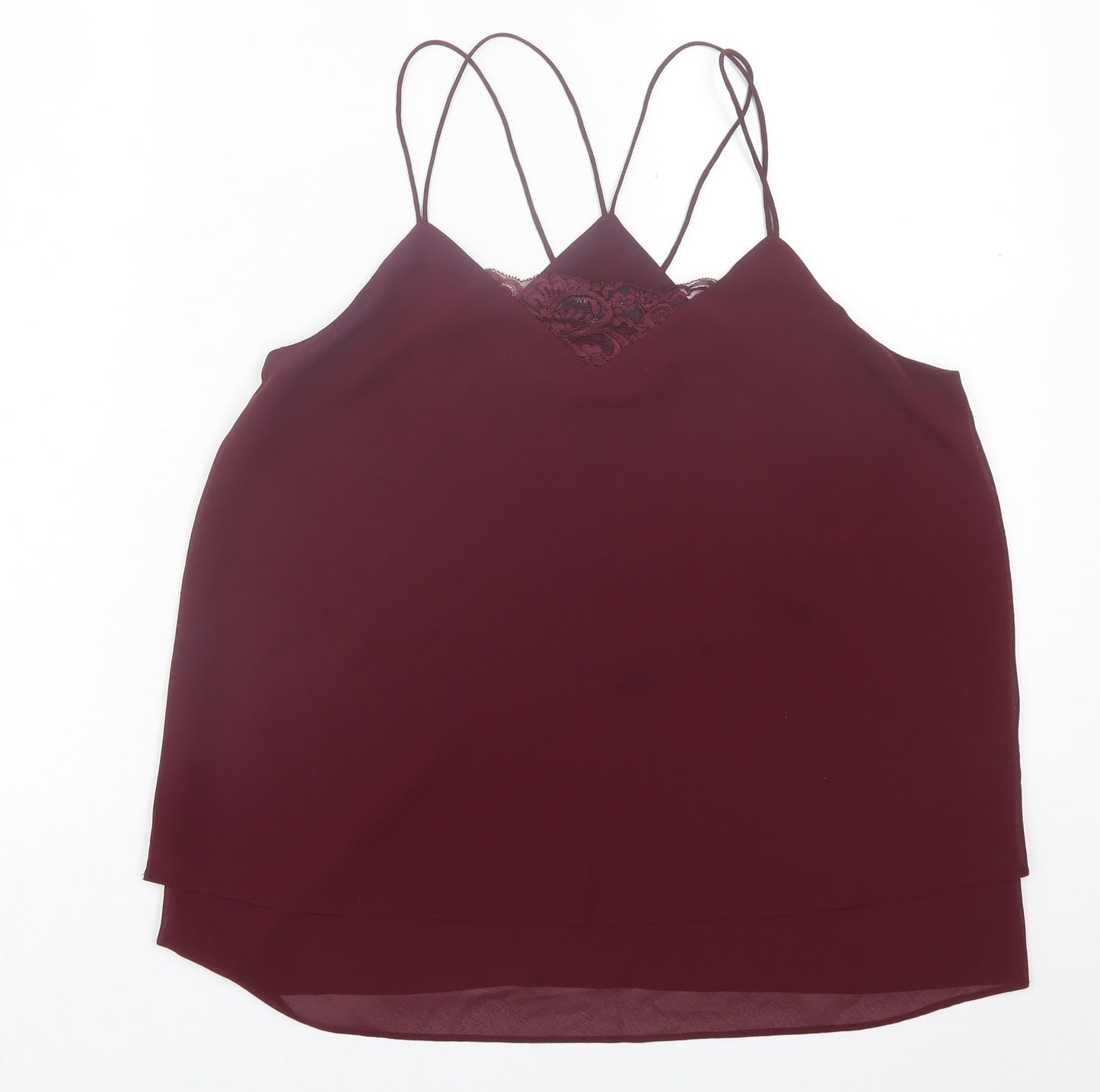 New Look Womens Red  Polyester Basic Tank Size 12 V-Neck
