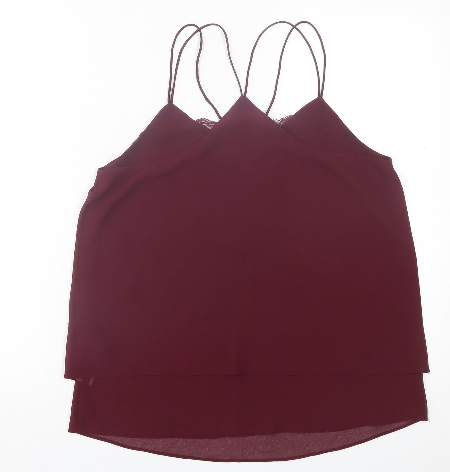 New Look Womens Red  Polyester Basic Tank Size 12 V-Neck