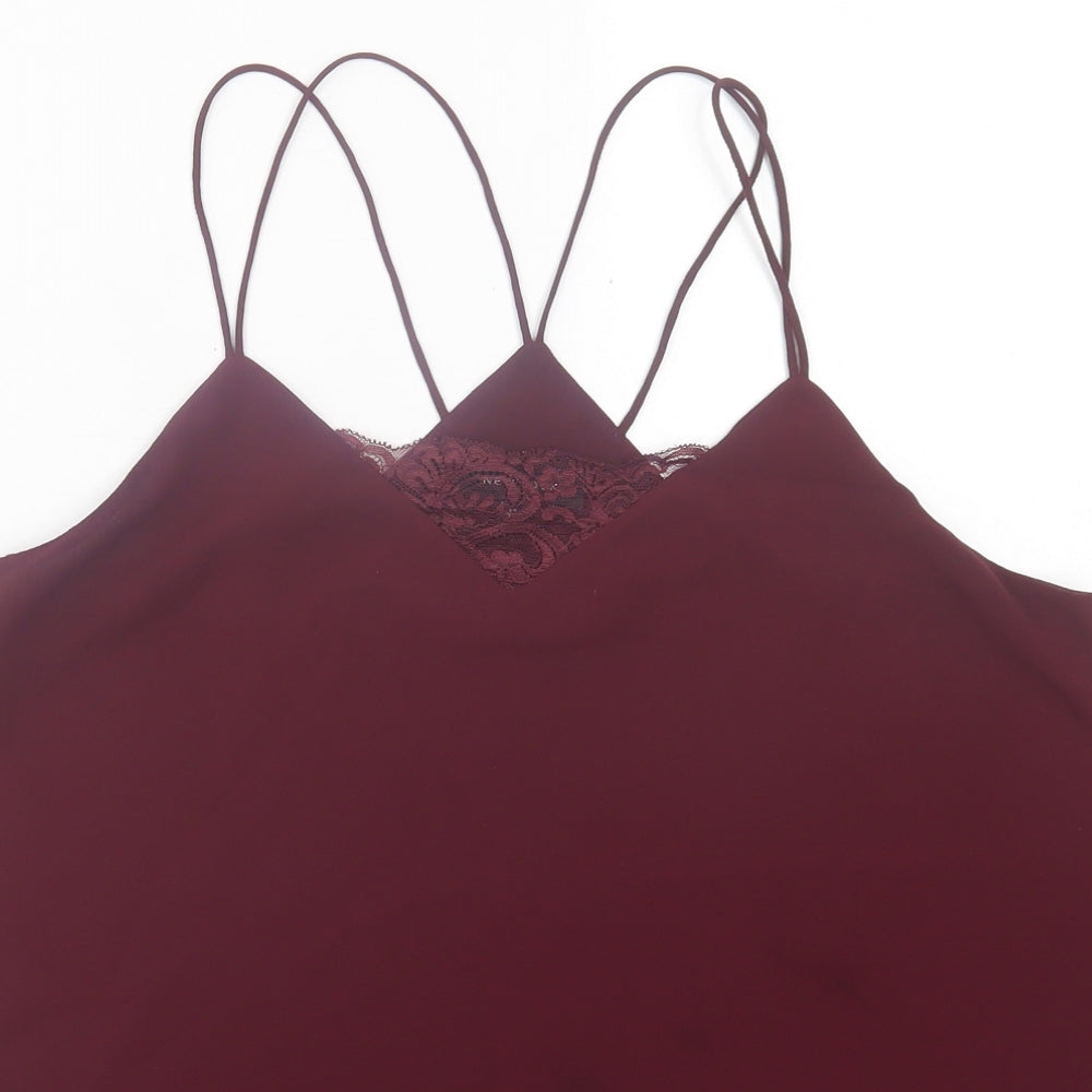 New Look Womens Red  Polyester Basic Tank Size 12 V-Neck